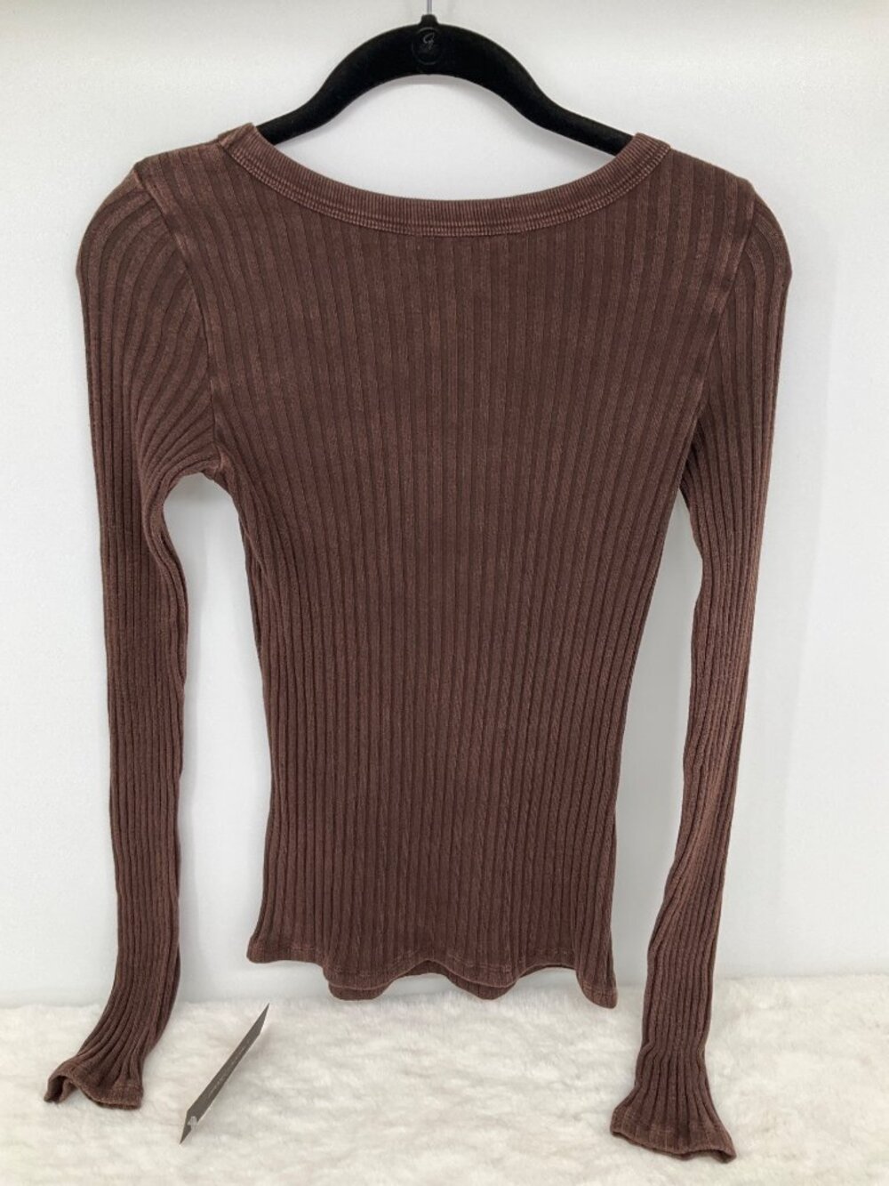 Project Social T size Medium NEW What's The Scoop Washed Rib Long Sleeve Brown - Picture 5 of 7